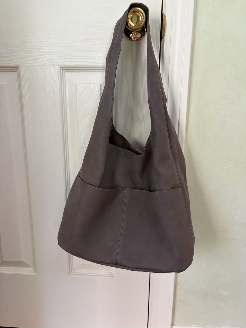 Joy Susan Soft Slouch Shoulder Bag in Taupe Gray 2bags. Interior pouch